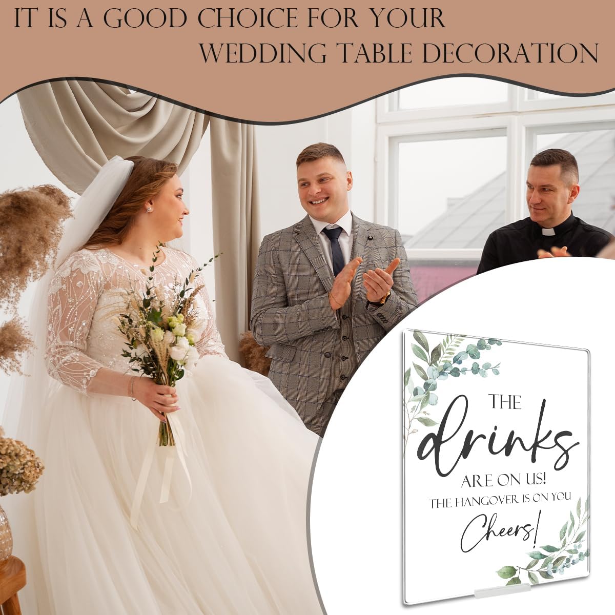 Vodbok Wedding Table Sign Acrylic With Stand - The Drinks Are On Us
