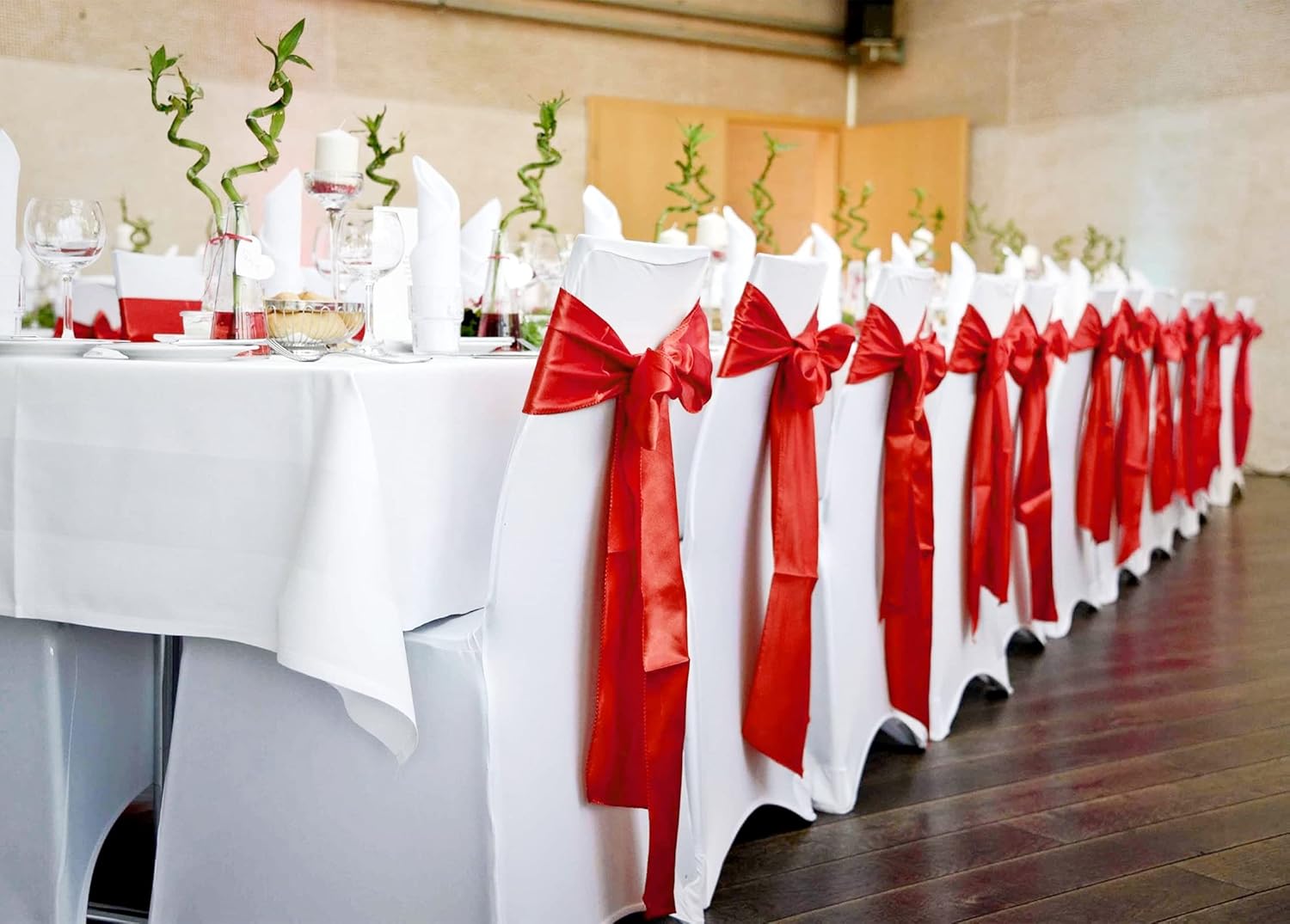 72 pcs Red Satin Chair Sashes with Back Tie