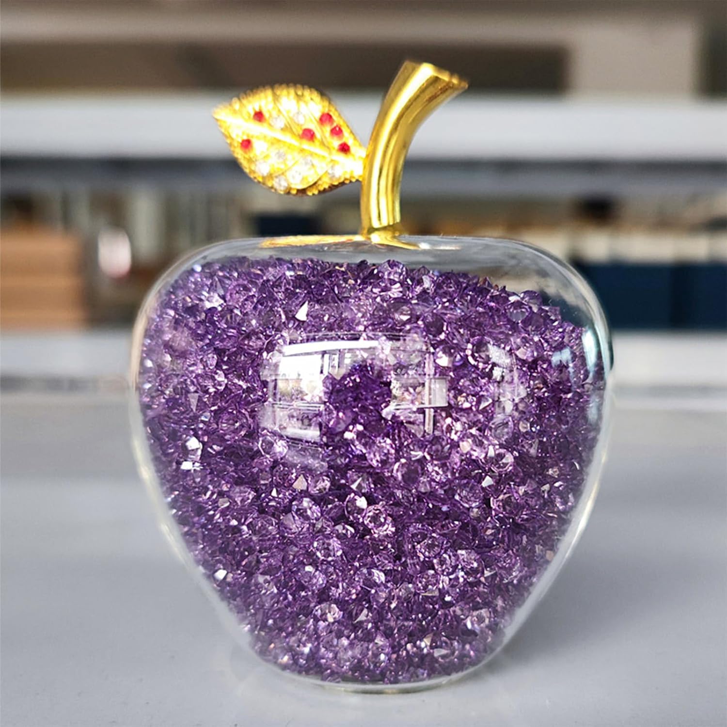 Crystal Apple Figurine Artificial Glass Home Decor