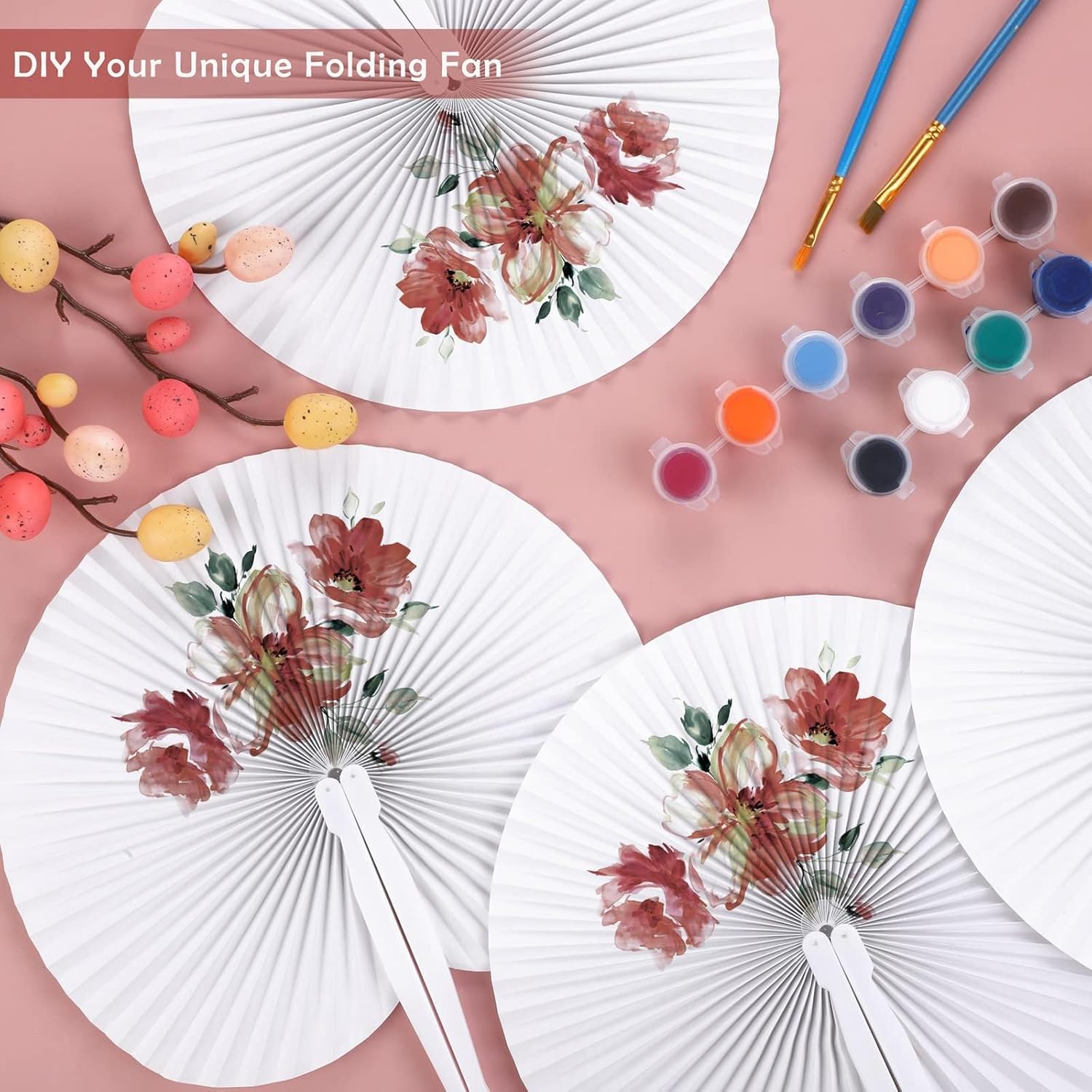Aodaer 120 Pack White Paper Fans with Plastic Handles