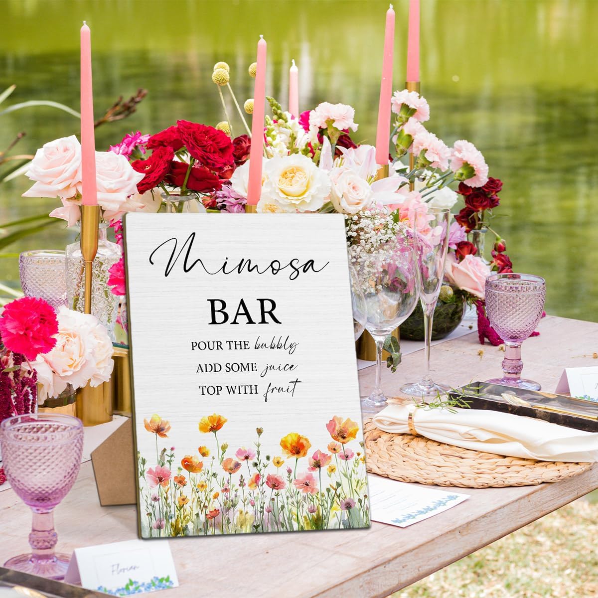 Mimosa Bar Bridal Shower Sign 8x11 Wood with Stand