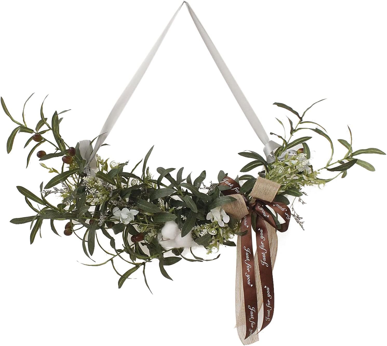 30 Inch Artificial Olive Leaf Wall Decor with Bow