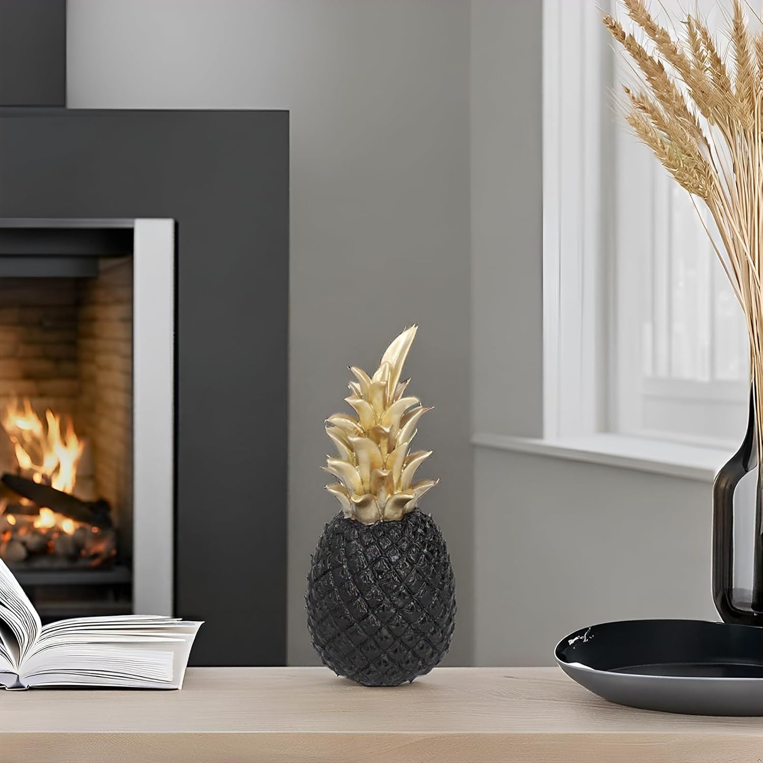Resin Pineapple Sculpture Decor Black
