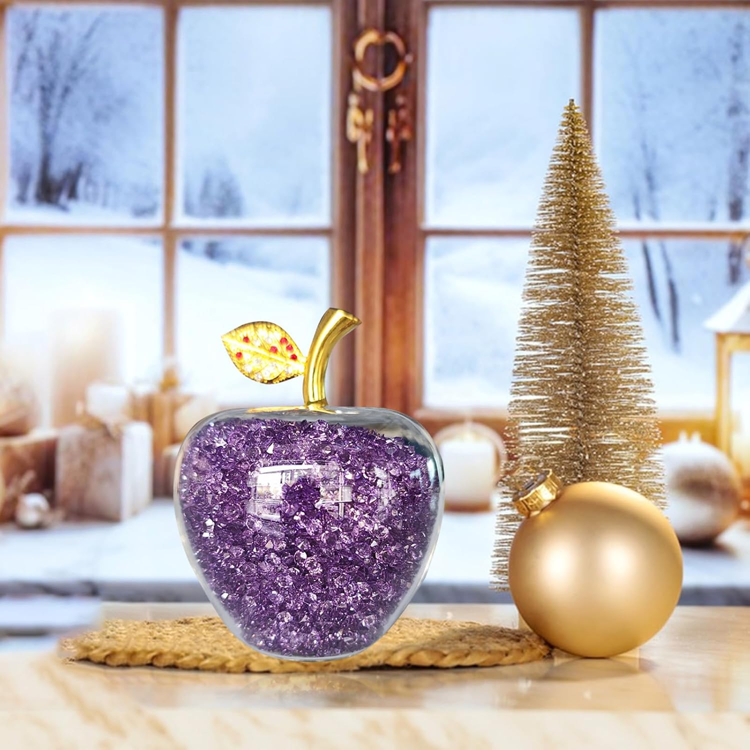 Crystal Apple Figurine Artificial Glass Home Decor