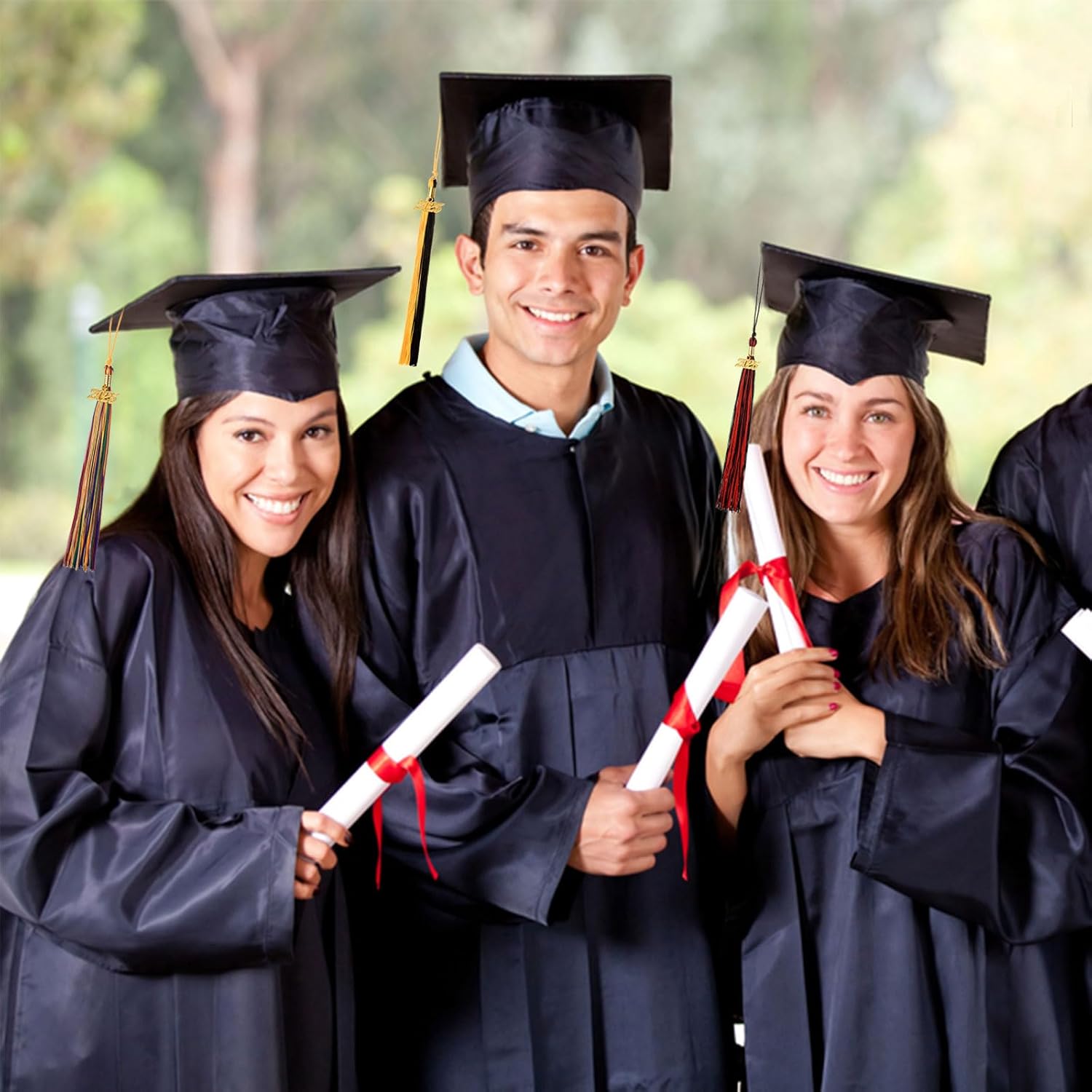 12 Graduation Tassels with 2025 Black Red Charms