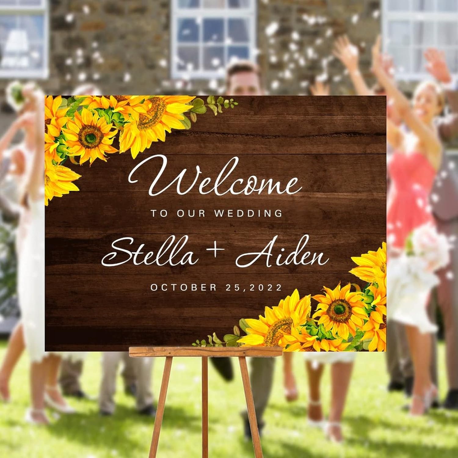 Custom Wedding Welcome Sign with Sunflowers Design