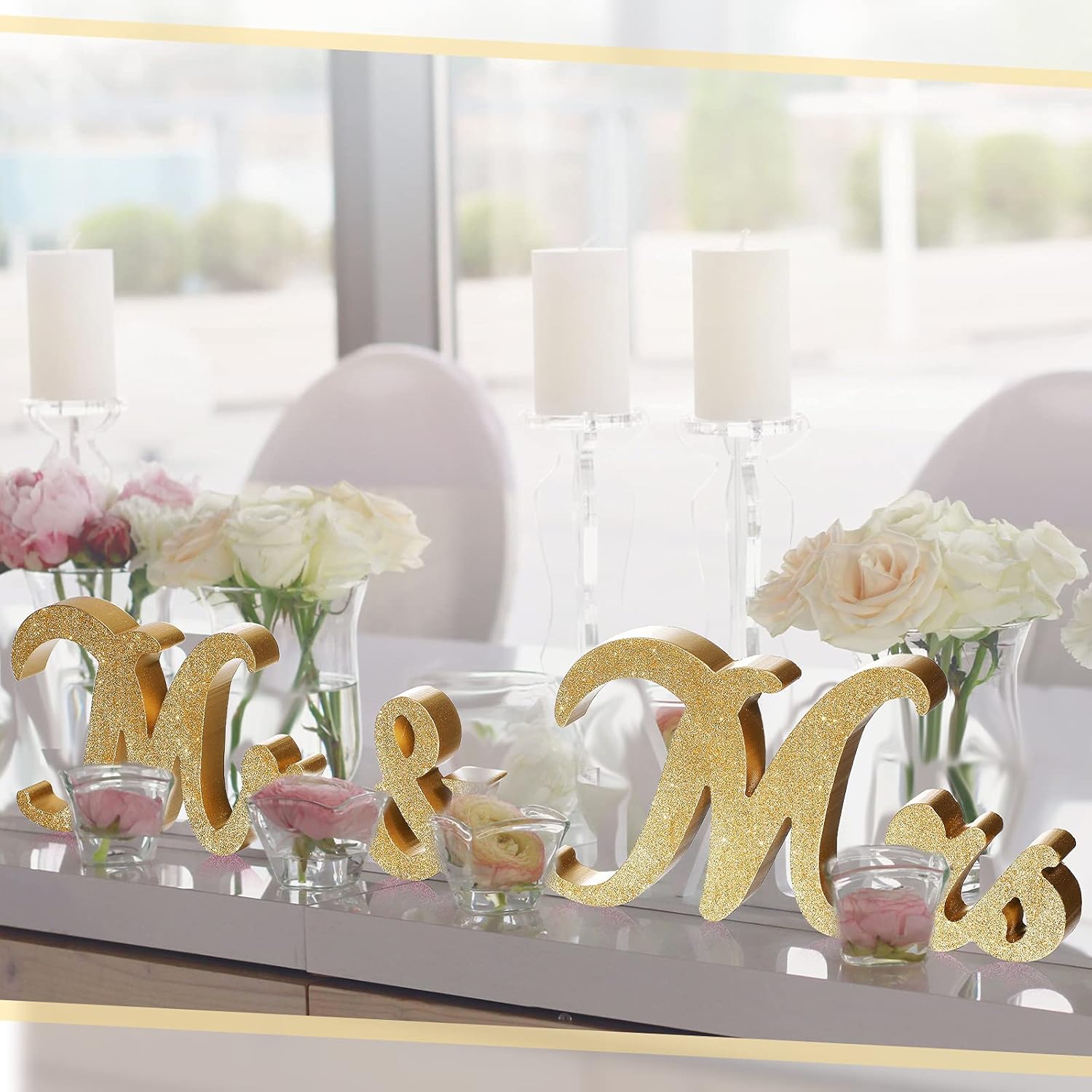 Jetec Mr and Mrs Wooden Glitter Sign Wedding Decor