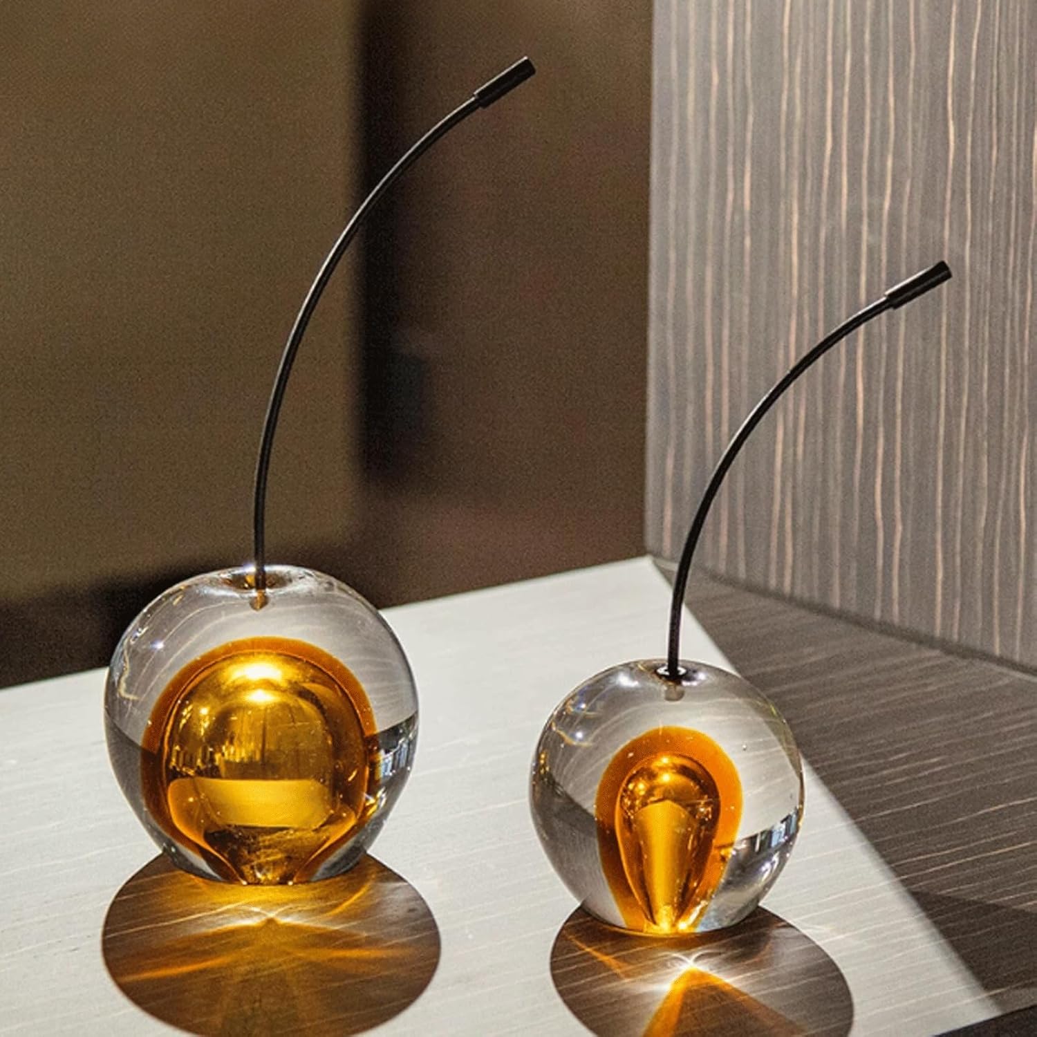 Crystal Glaze Artificial Cherry Sculpture Glass Home Decoration