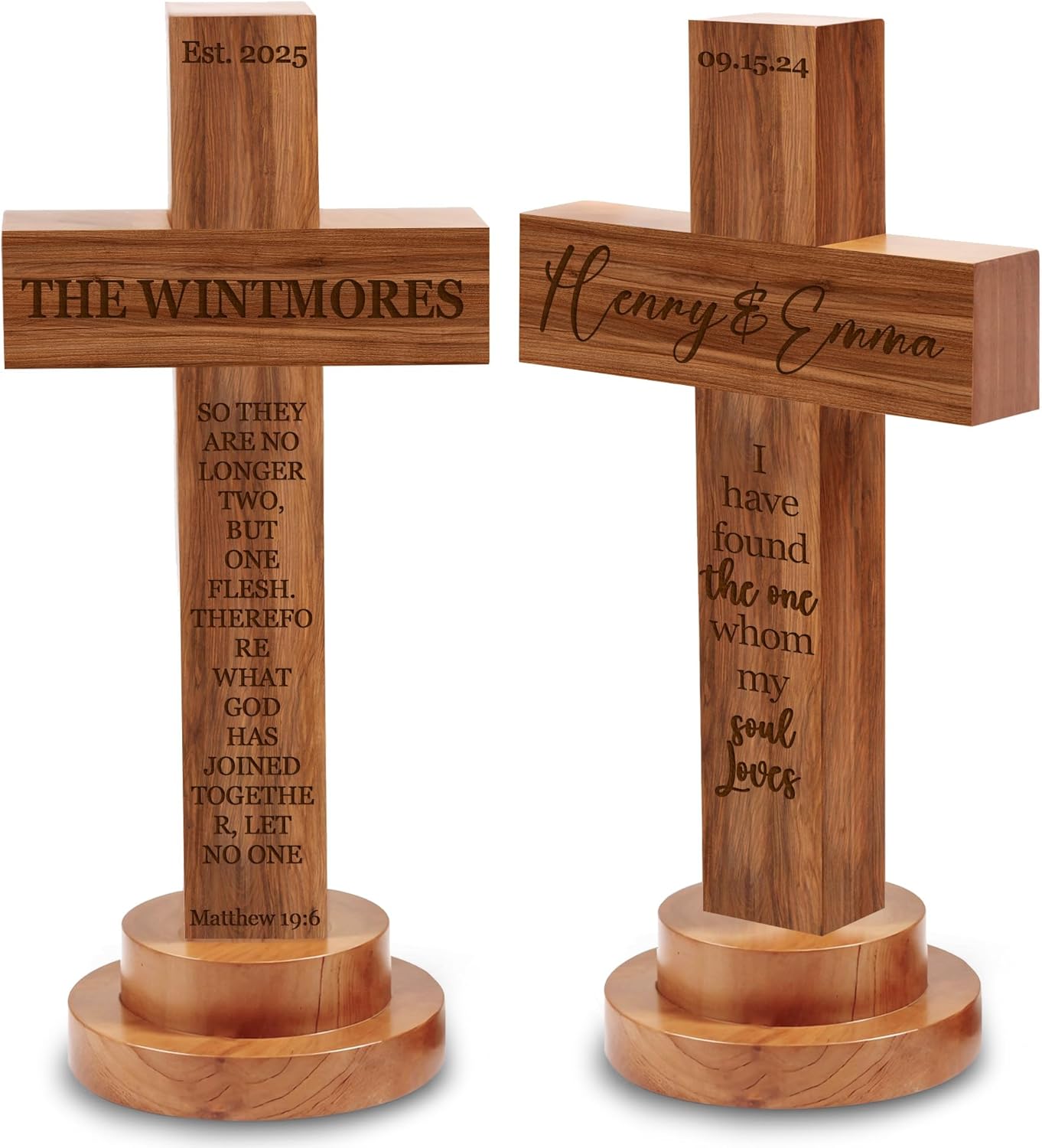 Personalized Wedding Cross Wood Sign with Engraved Names