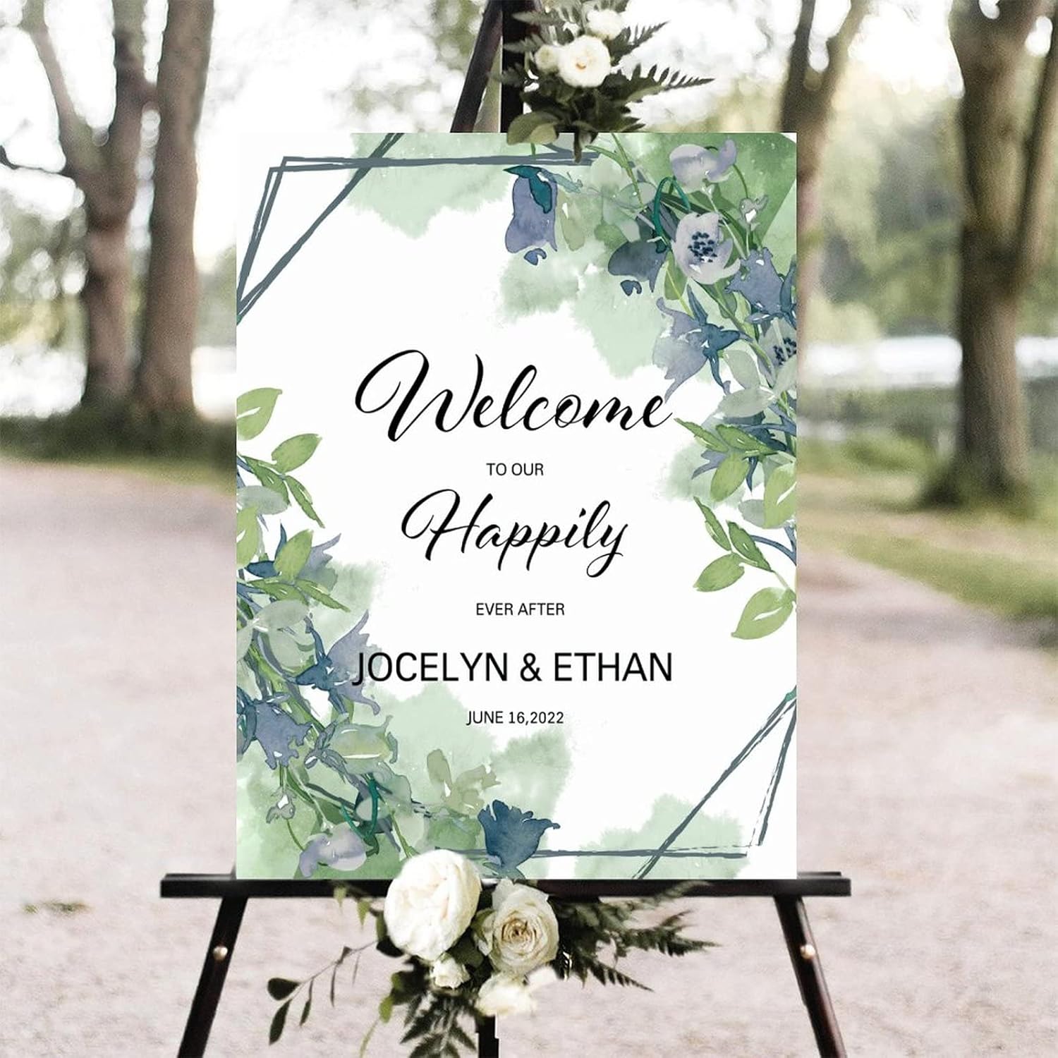 Alioyoit Customizable Green Floral Wedding Welcome Sign