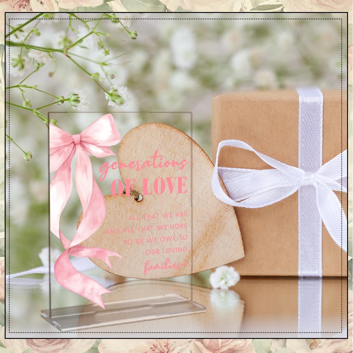 6 Pack Pink Bow Acrylic Table Top Signs for Wedding Events