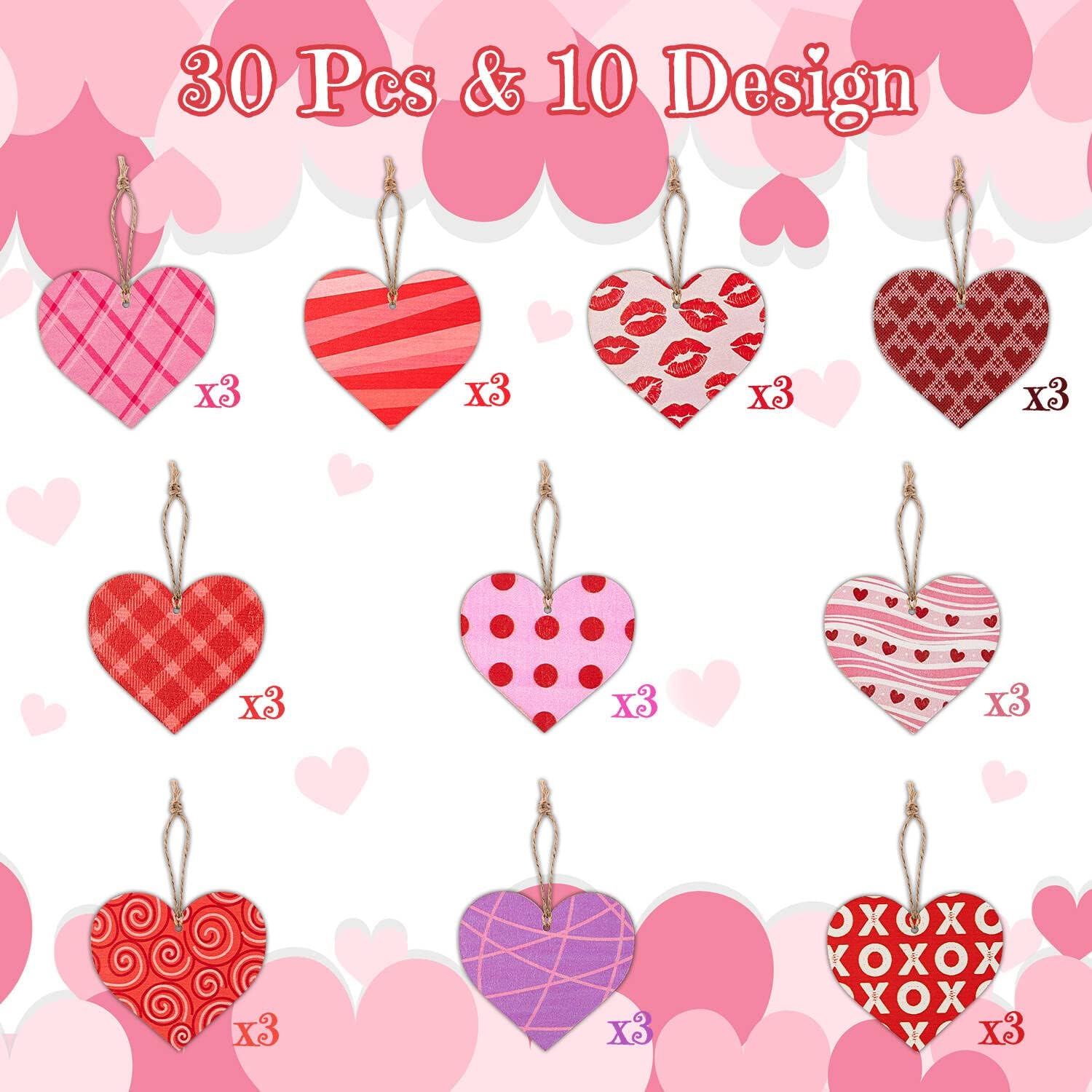Haooryx Heart Shaped Wood Slice Hanging Ornaments 31Pcs