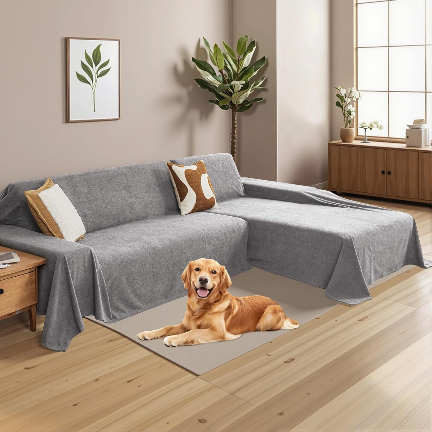 Mysky Home Sectional Couch Covers for Dogs 2 Piece Dark Grey