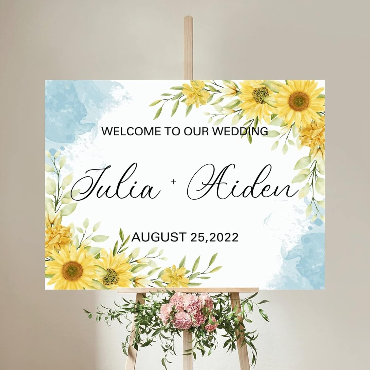 Personalized Blue Sunflowers Wedding Welcome Sign