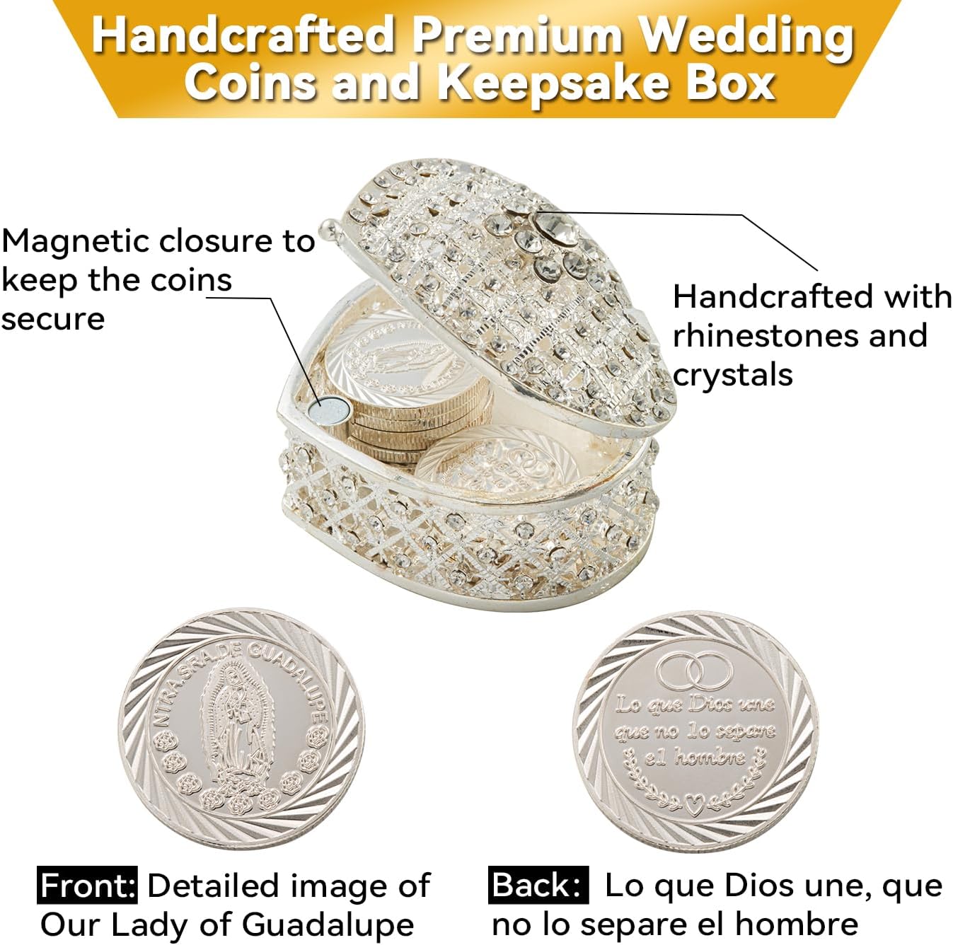 FUNPAR Catholic Wedding Arras Set with Virgen De Guadalupe Gift Box