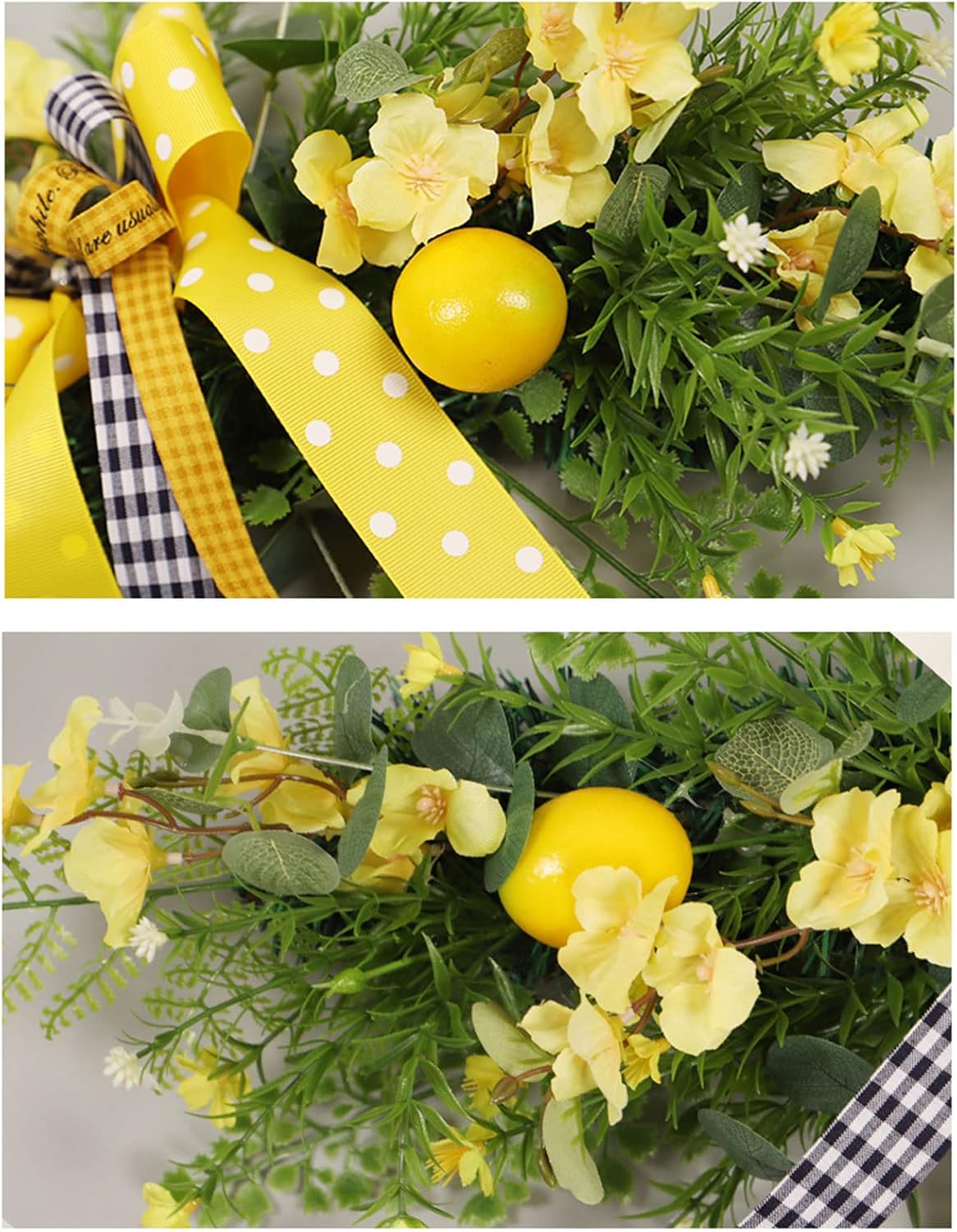 24in Artificial Lemon Swag with Large Bow Yellow Decor