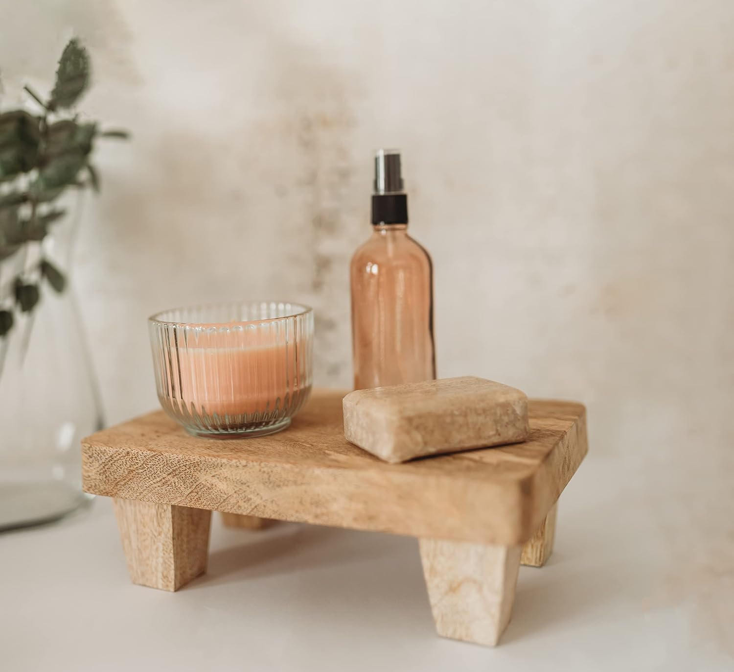Wooden Tray Pedestal Decor with 2 Finishes