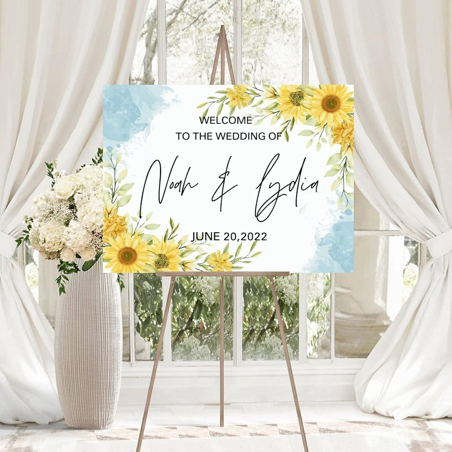 Customizable Blue Sunflowers Wedding Welcome Sign