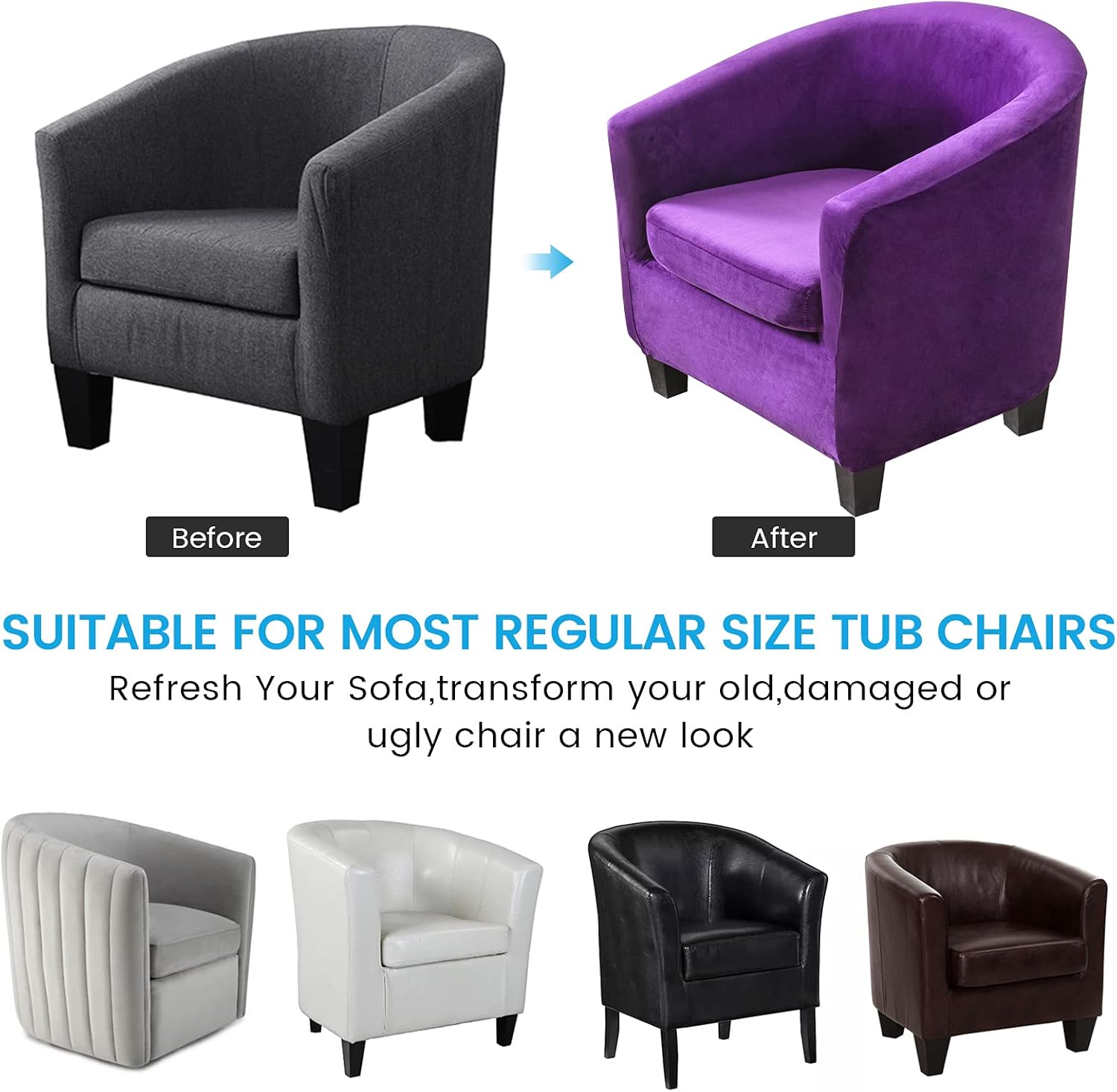MIFXIN 2 Piece Velvet Tub Chair Covers Set