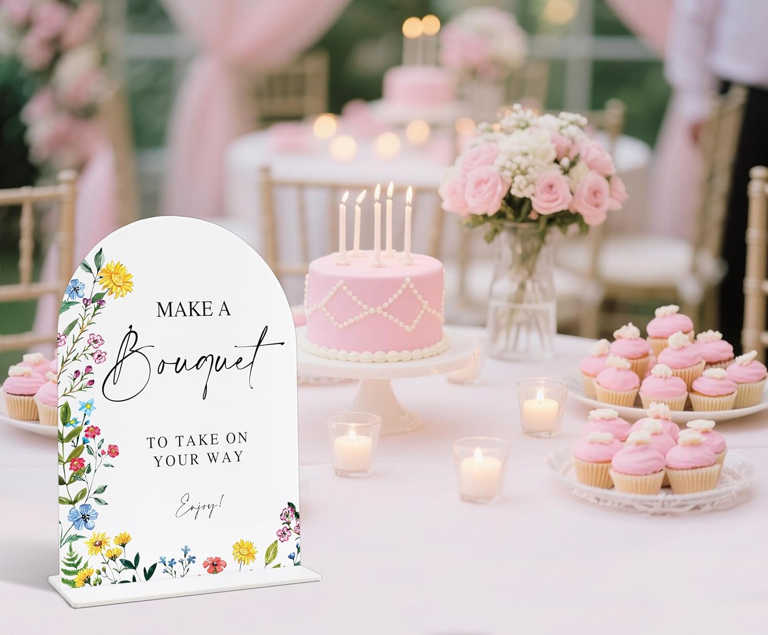 Bouquet Bar Sign with Acrylic Base Floral Wedding Decor