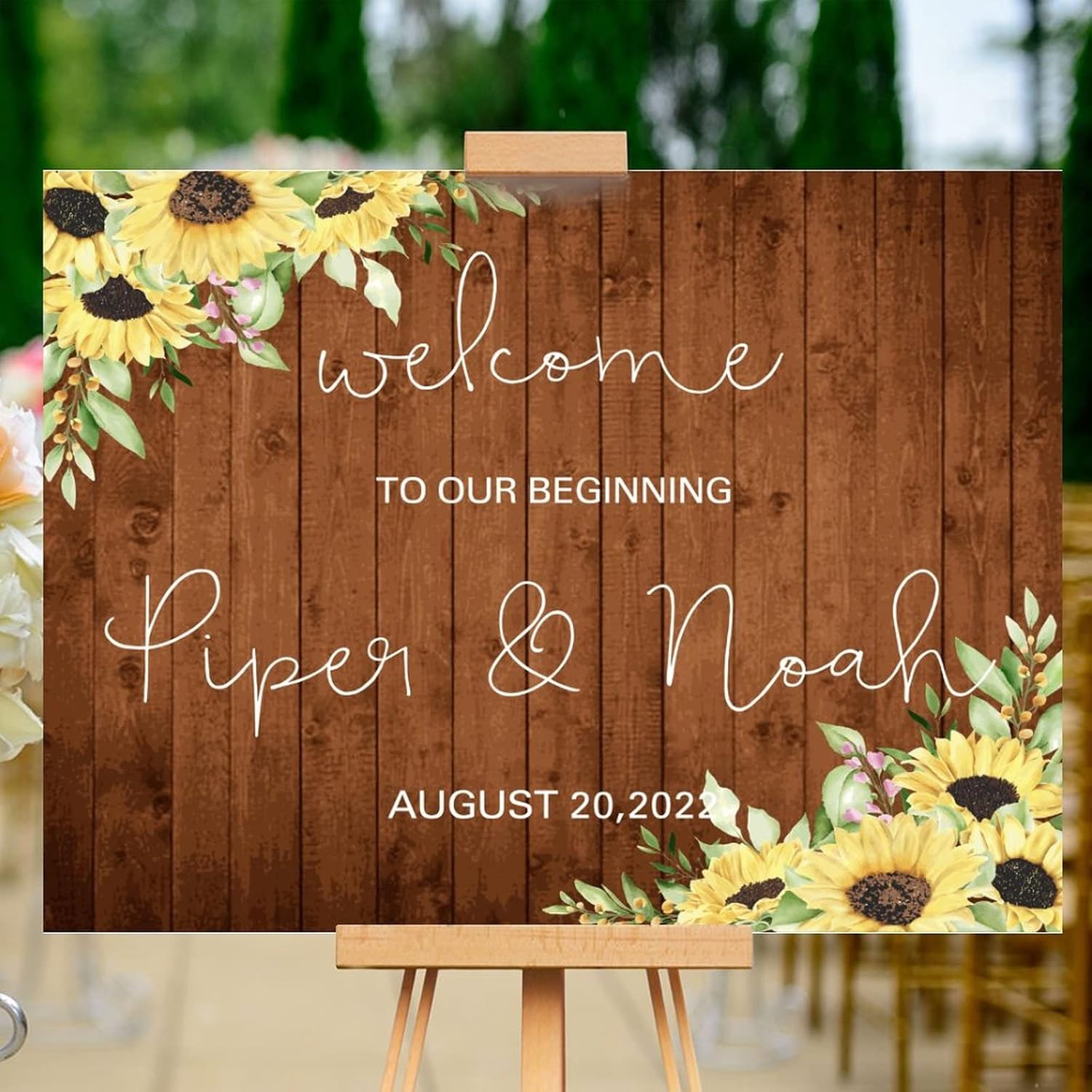 Alioyoit 12x16 Inch Personalized Wooden Wedding Welcome Sign