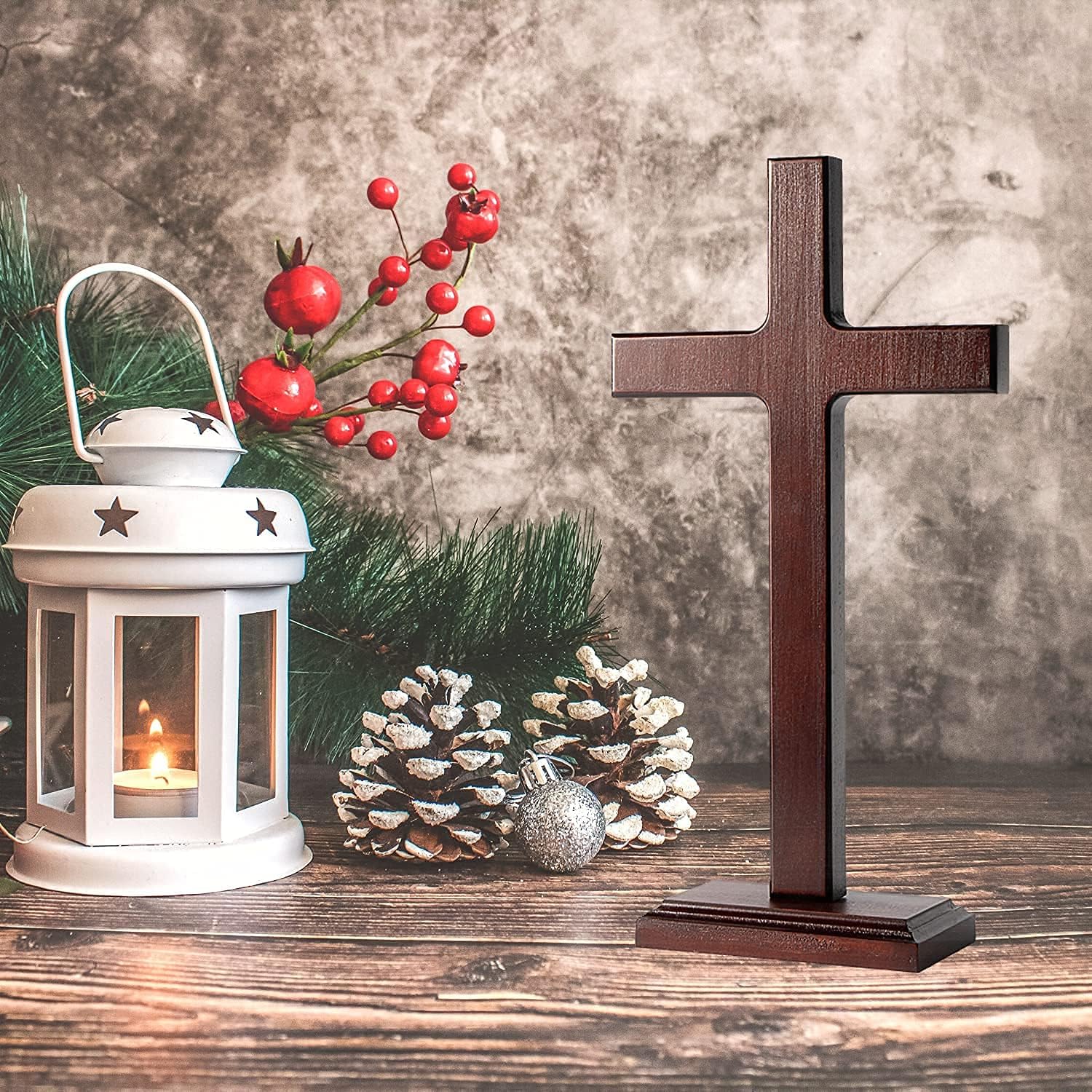KUXBET Wooden Wall Cross with Stand for Hanging or Display