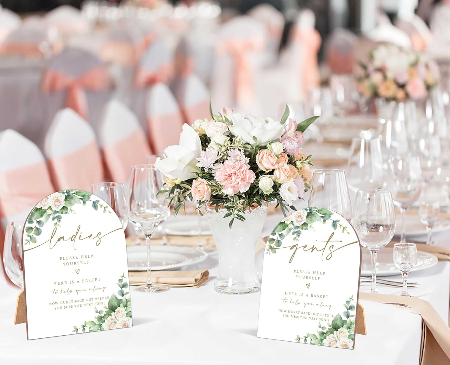 2 Pack White Rose Wedding Signs with Stand