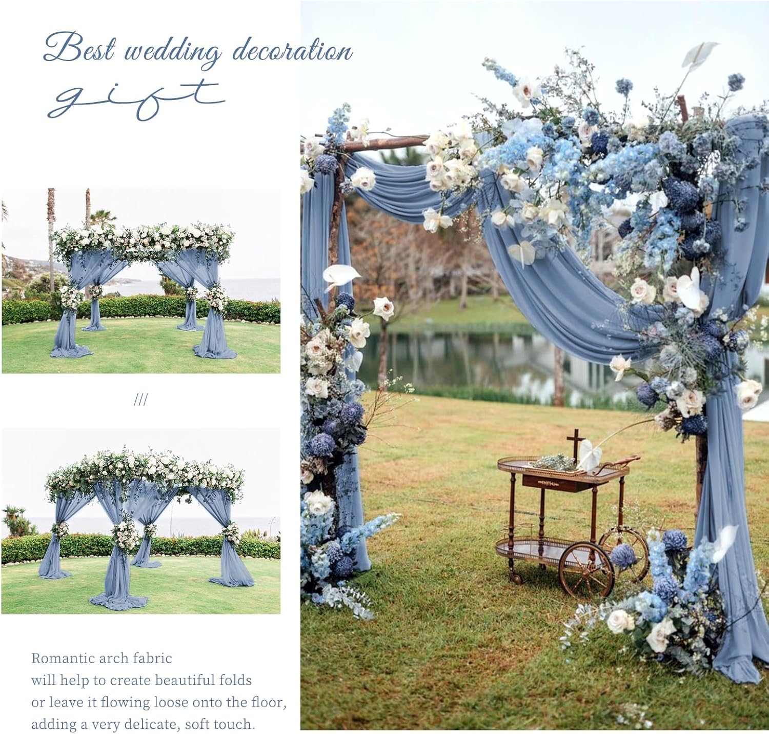 Showgeous 4 Panel Dusty Blue Sheer Chiffon Wedding Arch Drapes