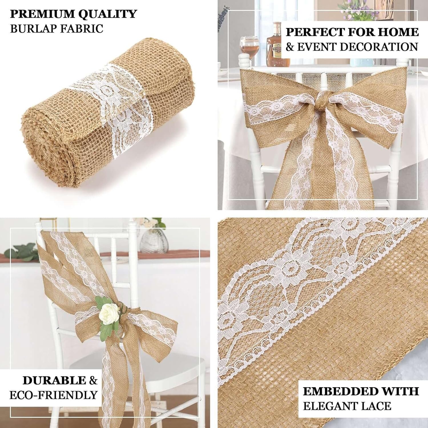 Efavormart 5x108 Natural Burlap with Lace Chair Sash
