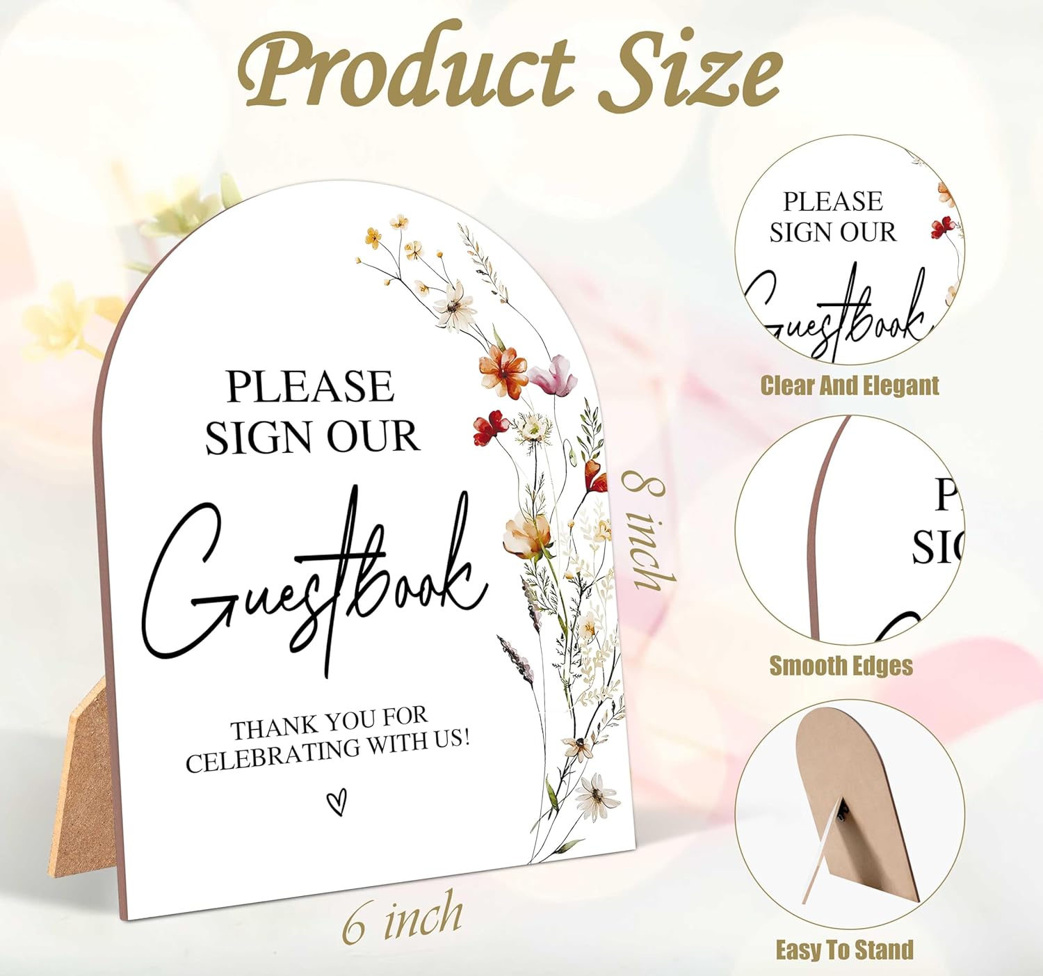 Wildflower Arch Wooden Wedding Sign With Stand