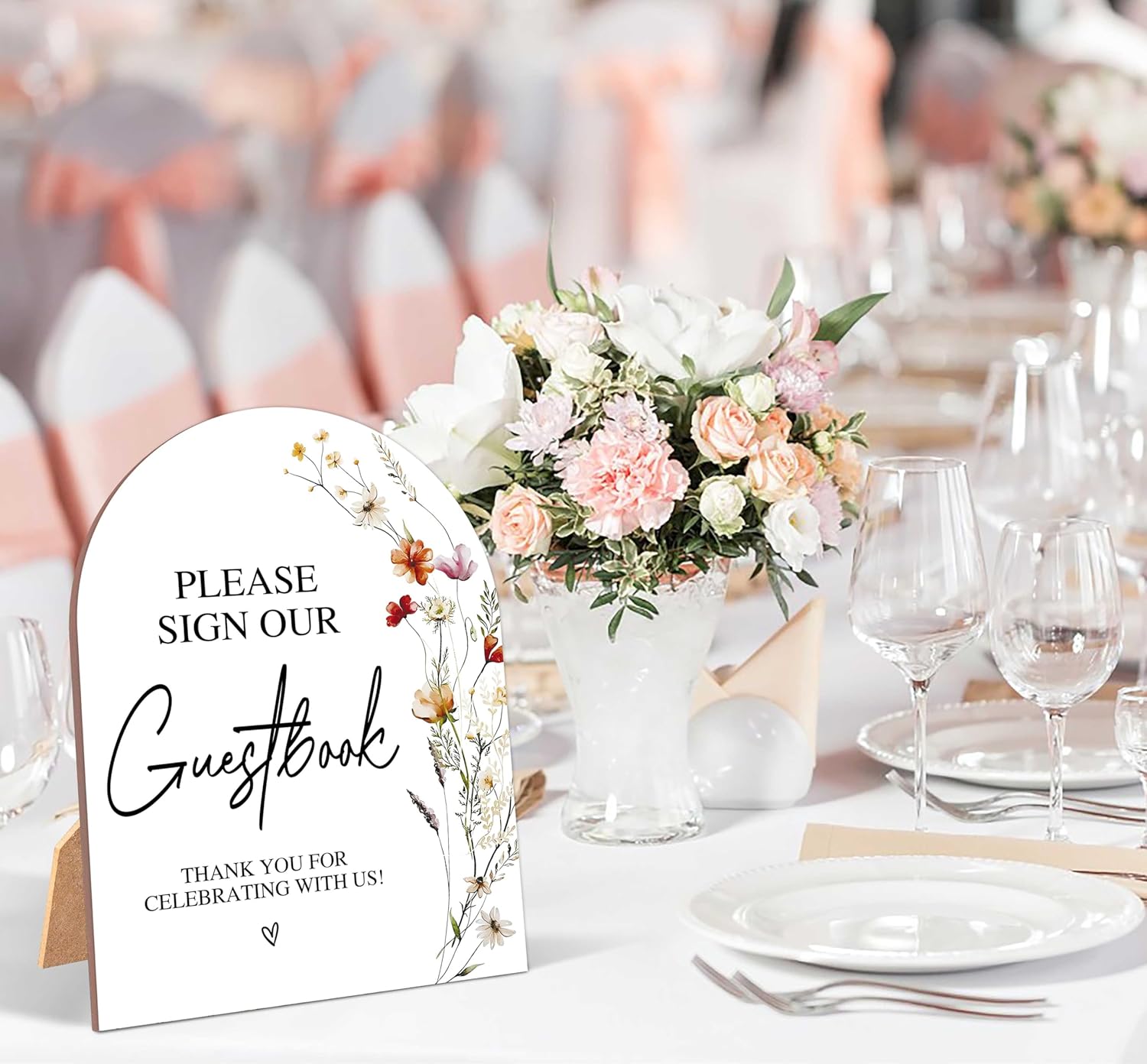 Wildflower Arch Wooden Wedding Sign With Stand