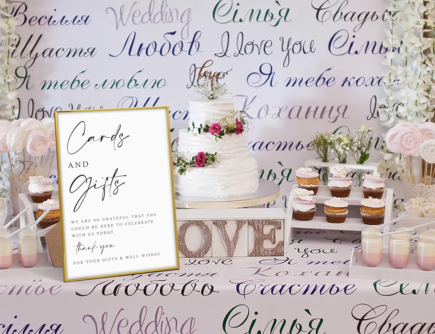 Gold Frame Wood Wedding Sign with Stand 1