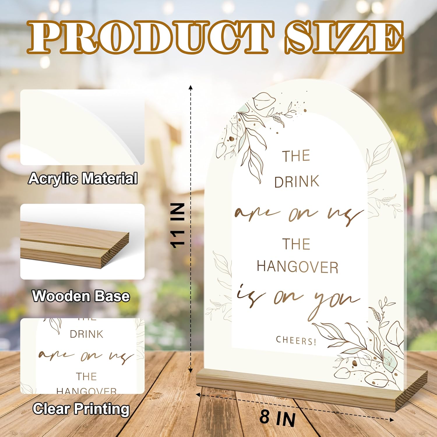Wedding Bar Sign With Wood Base - 8x11 Acrylic