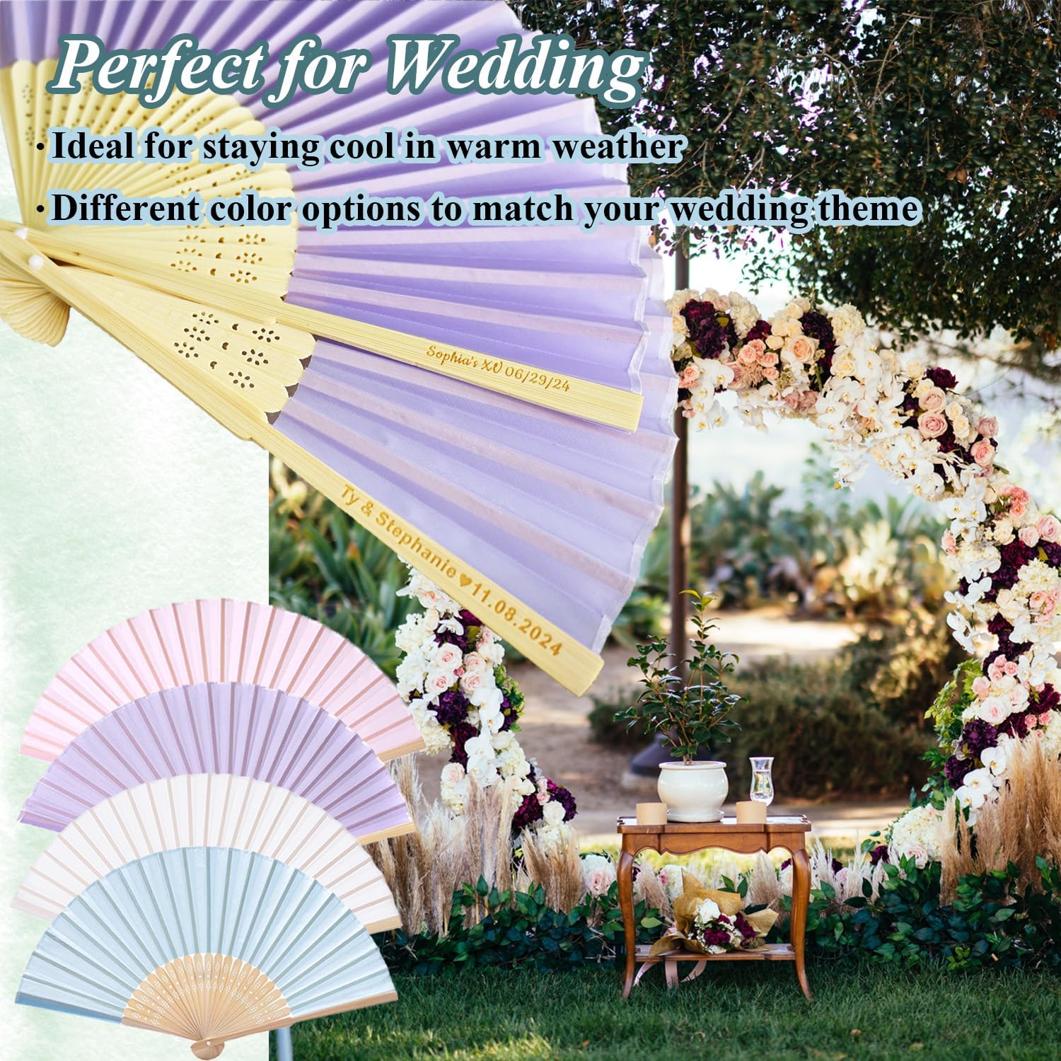 30pcs Personalized Purple Folded Hand Fans for Wedding Guests