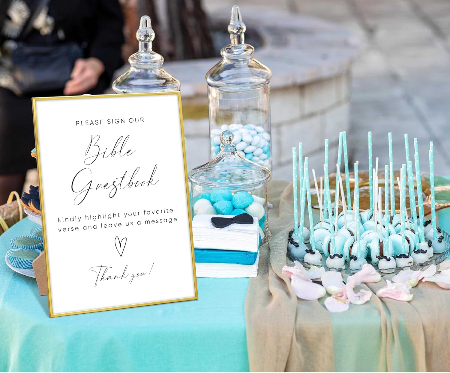 Gold Frame Guestbook Sign with Stand for Wedding Reception