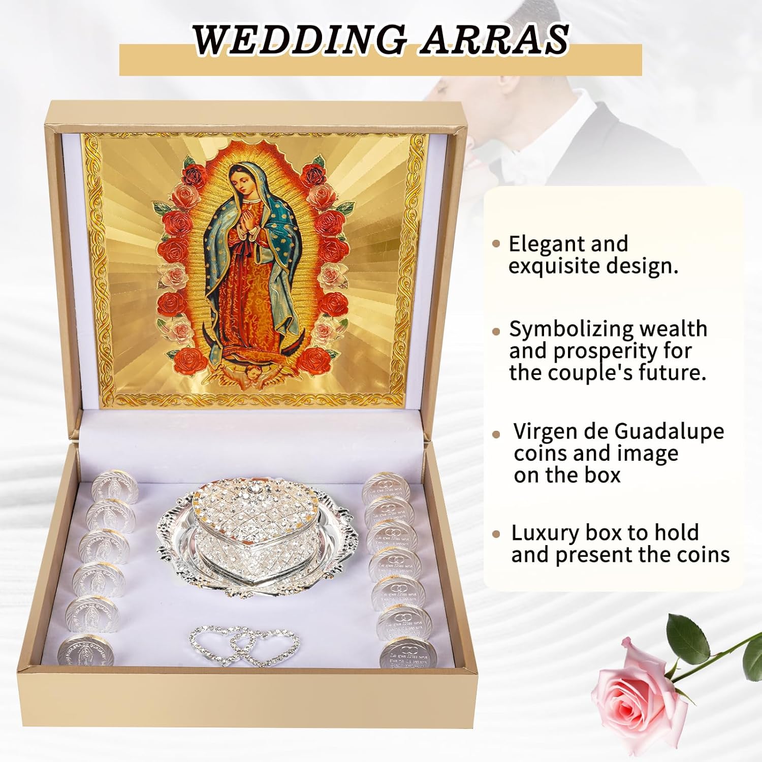 FUNPAR Catholic Wedding Arras Set with Virgen De Guadalupe Gift Box