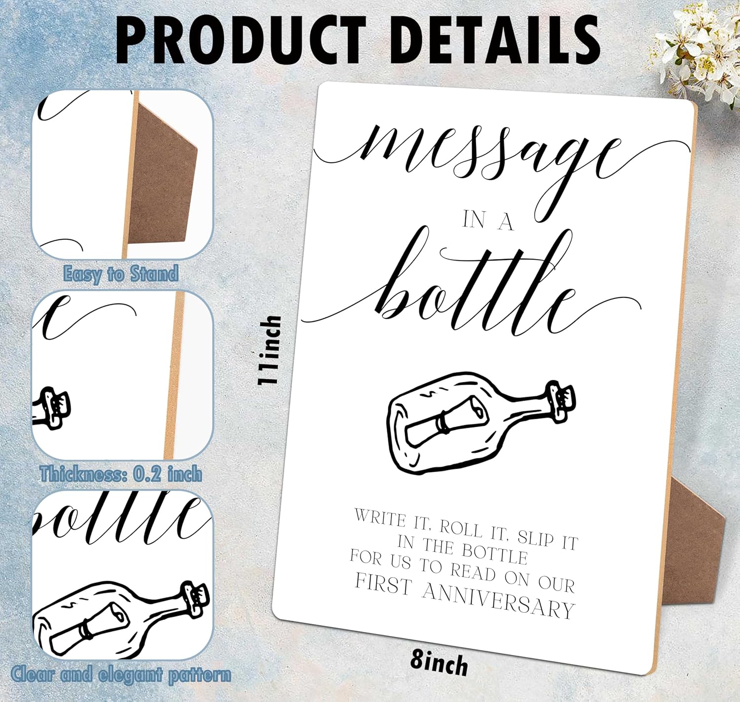 Wedding Message in a Bottle Guest Book Sign with Stand - 8x11 Inch