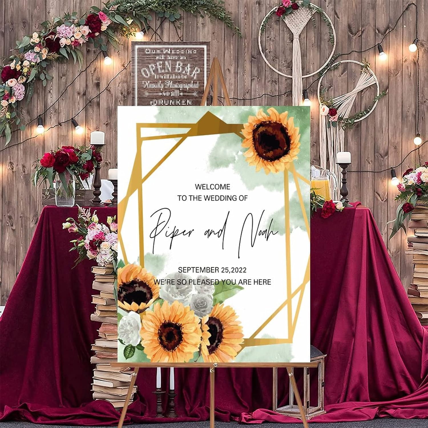 Alioyoit Wedding Welcome Sign with Sunflower Design