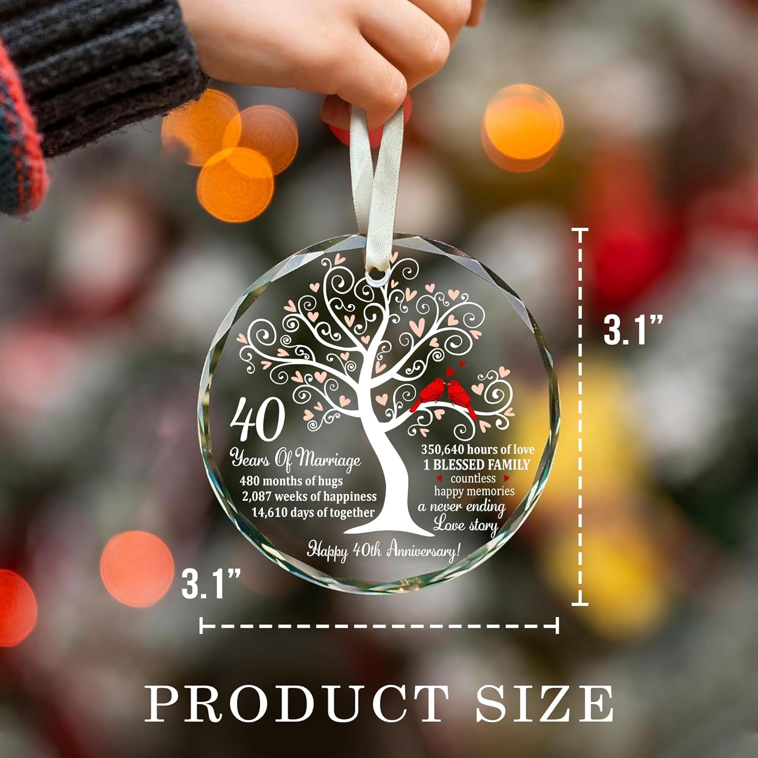 40th Wedding Anniversary Ruby Glass Ornament for Couple