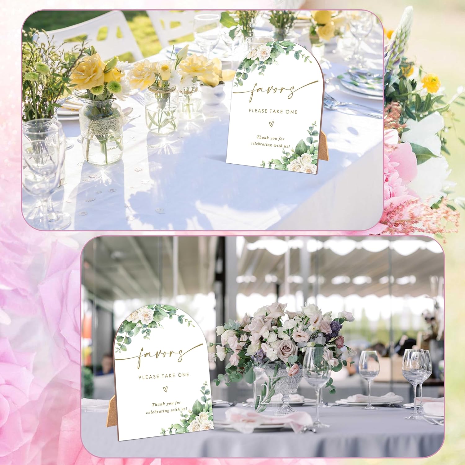 White Rose Wedding Arch Sign with Stand