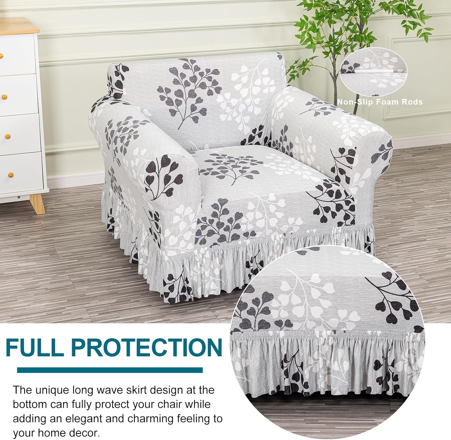 KRFOONN Stretchable Armchair Cover with Skirt