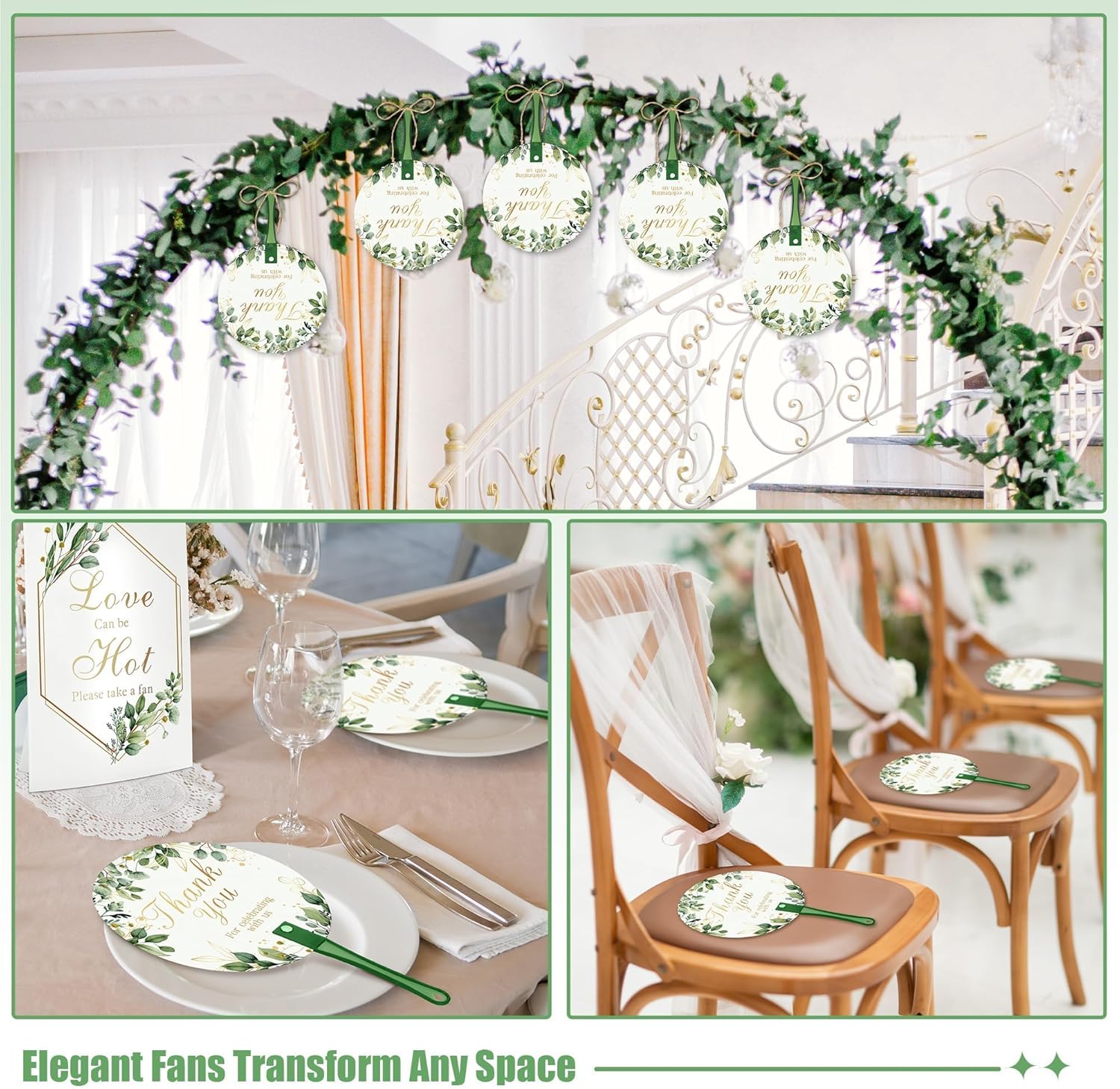 Aneco 120 Piece Wedding Fan Set with Table Sign