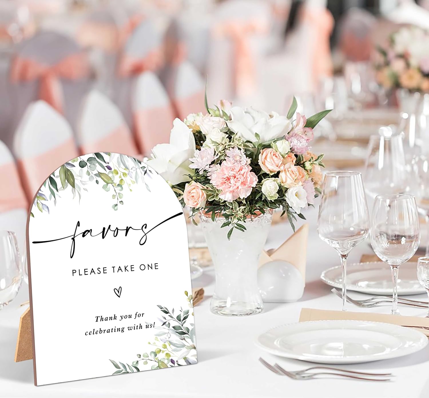 Greenery Wedding Favor Sign with Stand