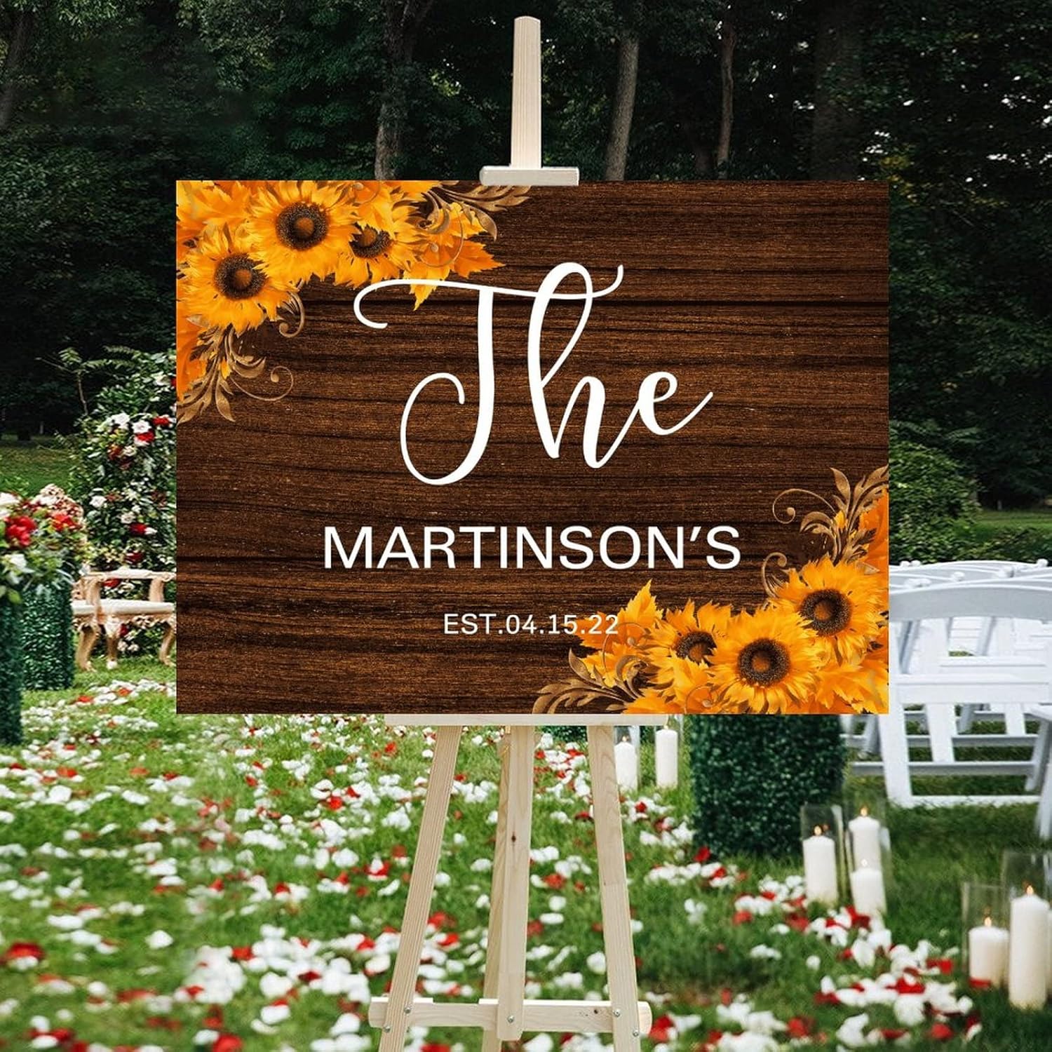 Personalized Wedding Welcome Sign with Sunflowers