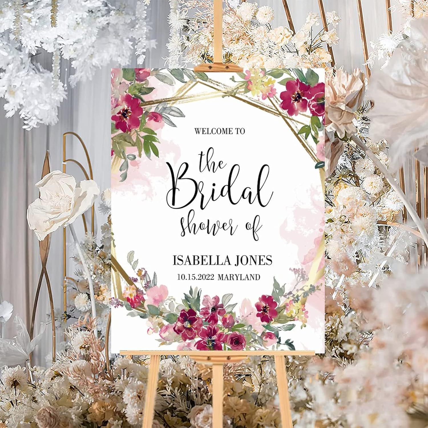 Pink Floral Customizable Wooden Wedding Sign 12x16 Inch