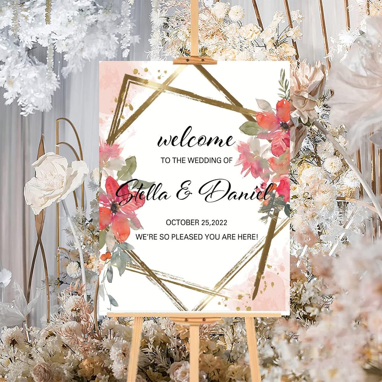 Alioyoit Personalized Red Floral Wedding Welcome Sign 12x16 Inch