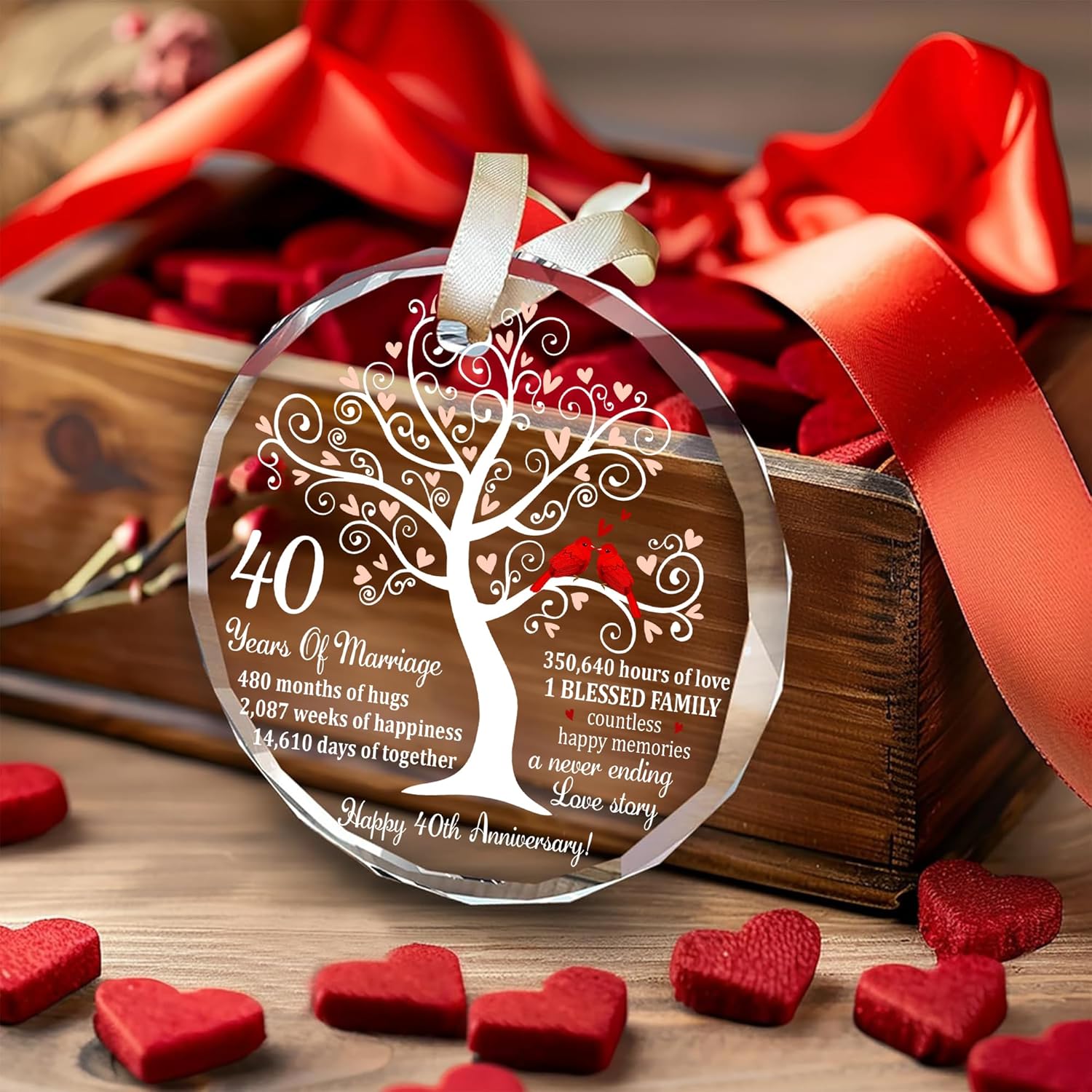 40th Wedding Anniversary Ruby Glass Ornament for Couple