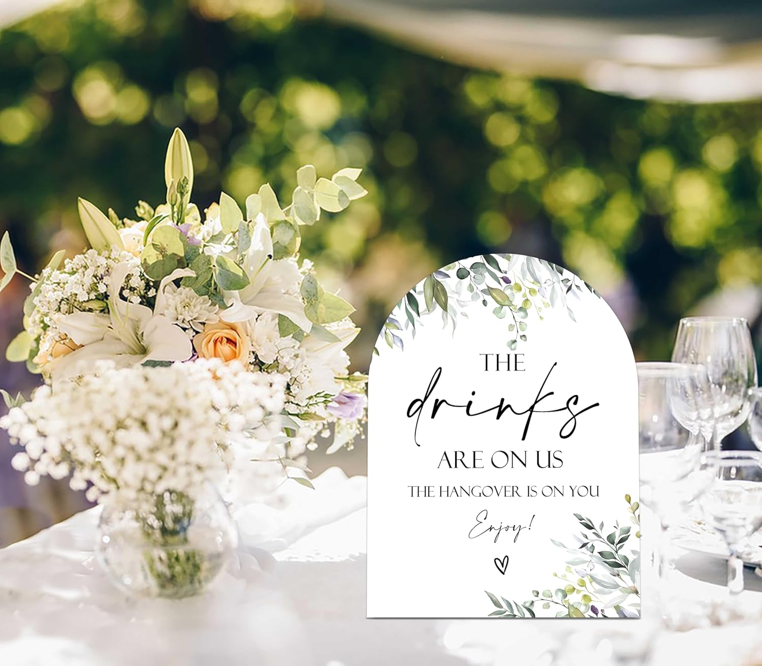 Greenery Drinks Are On Us Sign Wedding Decor