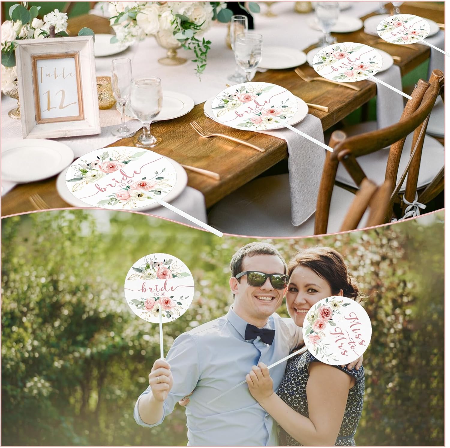 50PCS Pink Flower Handheld Wedding Fans