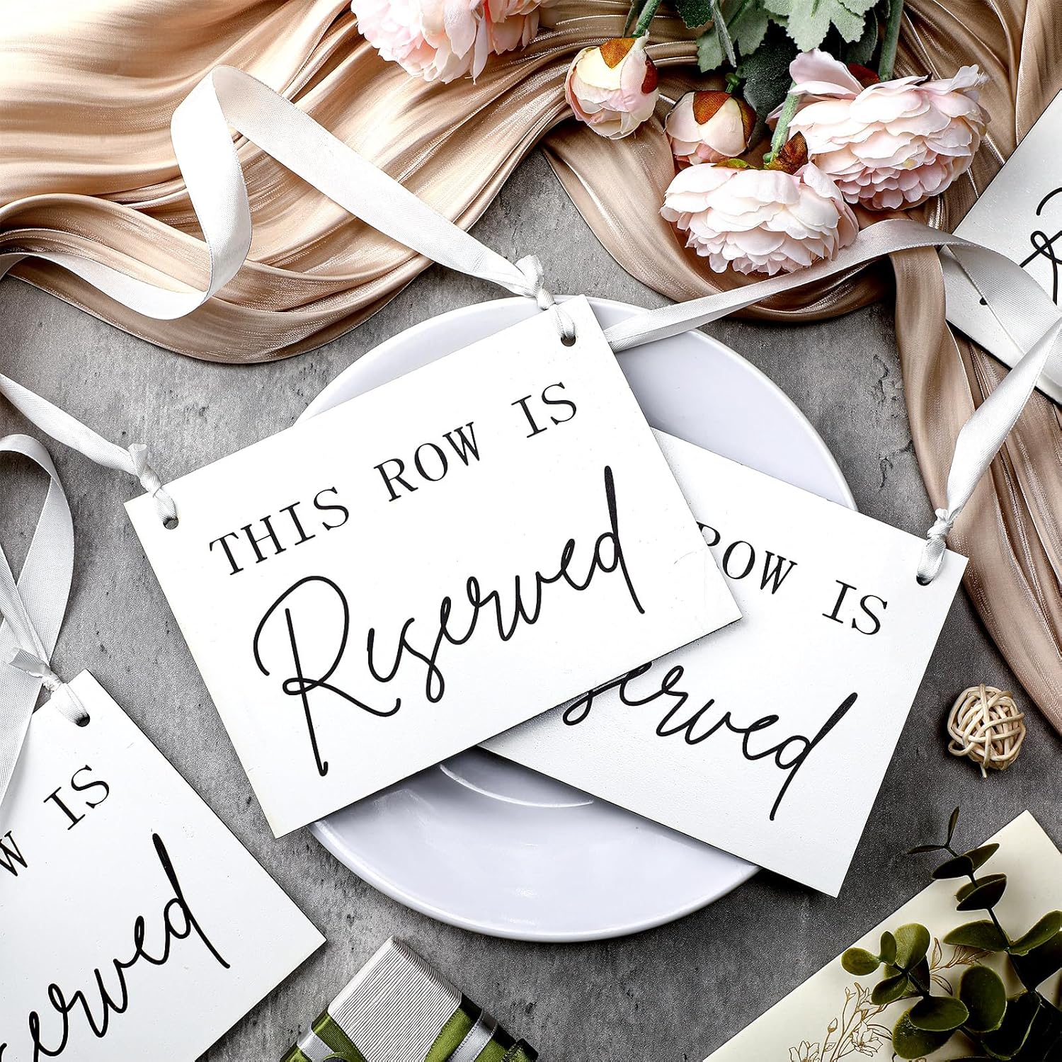 Yousoontic 12 Pack Wooden Reserved Row Signs for Wedding Chairs
